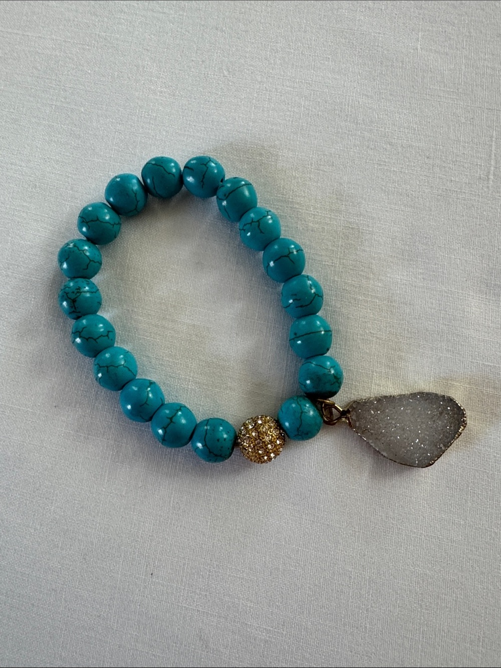 Turquoise Beaded Stretch Bracelet with Druzy Charm